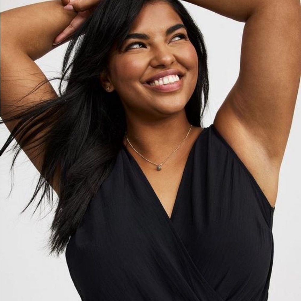 Torrid Black V-Neck Jumpsuit with Wide-Leg Palazzo Pants - Picture 2 of 6